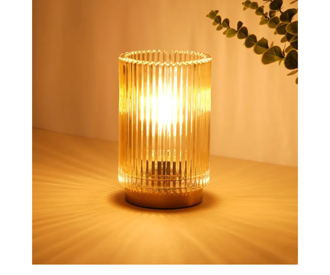 Battery Operated Lamp, Cordless Table Lamp with Timer, Desk Bedside Lamps with LED Warm Light, Glass Small Table Lamp for Bedroom, Bathroom, Living Room, Home Decor - Amber