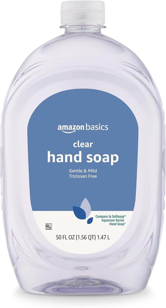 Amazon Basics Gentle & Mild Clear Liquid Hand Soap Refill, Triclosan-Free, Dermatologist-Tested, pH Balanced, Cruelty-Free, 50 Fluid Ounces, 1-Pack (Previously Solimo)