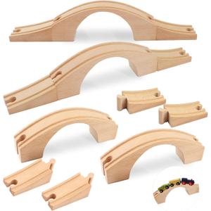 2 Pack Wood Train Track Extension Wooden Train Bridge Track Wooden Railway Bridge Accessories Wood Railroads Connectors Compatible with Most Toy Railroads for Birthdays Holiday