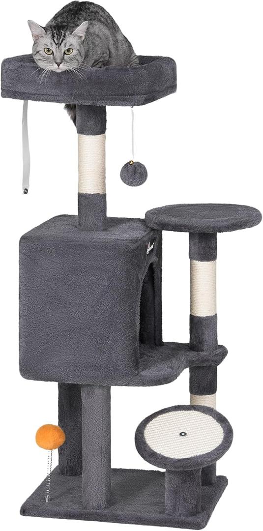 FourFurPets Small Cat Tree, Multi-Level Cat Tree for Indoor Cats, Cat Tower with Scratching Post, Cat Condo for Kittens, Dark Gray (39.4 IN)