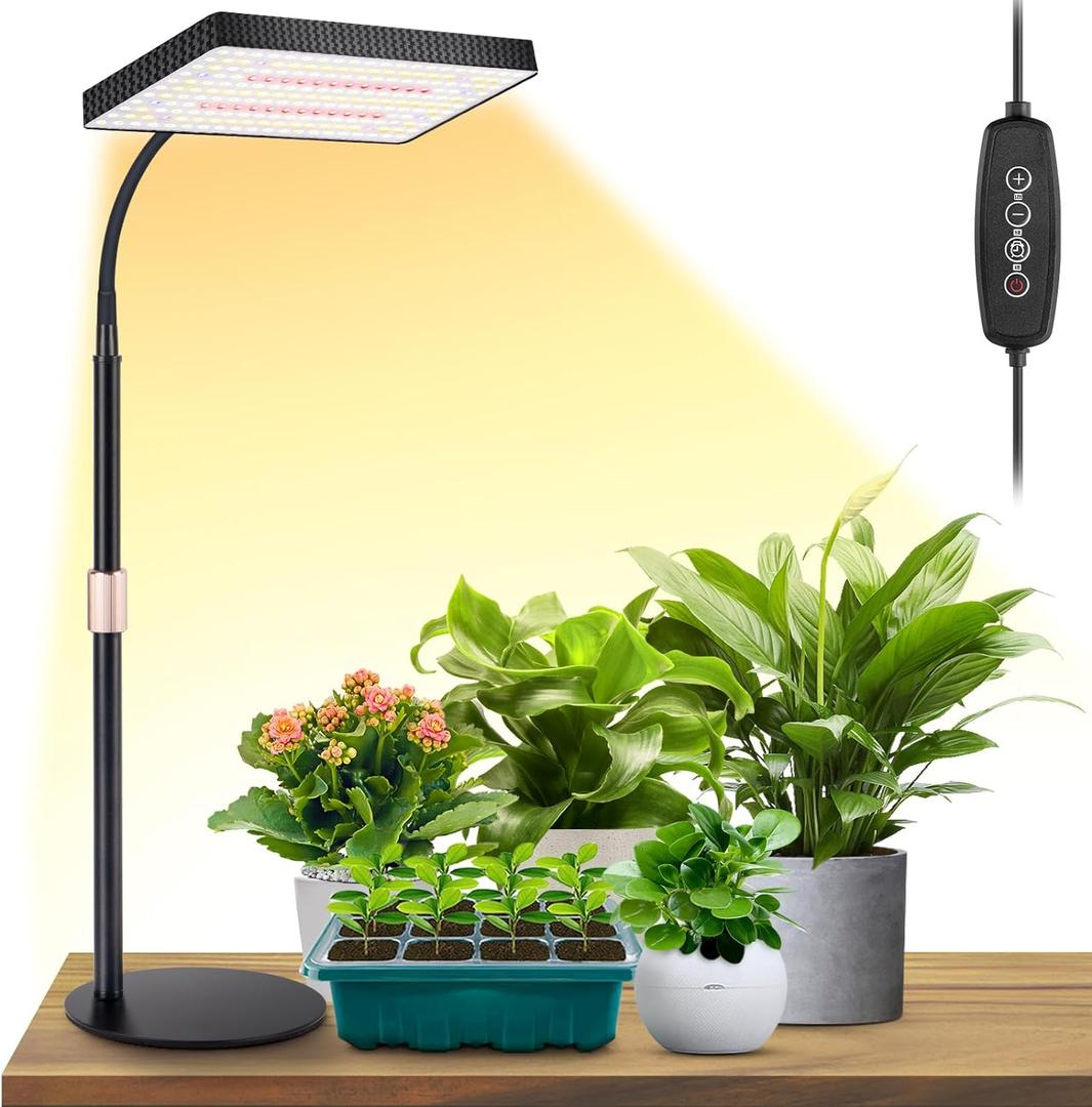 LBW Desk Grow Light, Full Spectrum Plant Light for Indoor Plants, Grow Lamps with 4/8/12H Timer, 10"-26" Height Adjustable, 6 Brightness Levels (One-Head)
