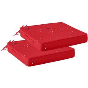 Outdoor Chair Cushions Set of 2, 19x19x3 Red Polyester Waterproof Patio Furniture Cushion with Handle and Ties, Square Elastic Foam Garden Furniture Chairs Pads