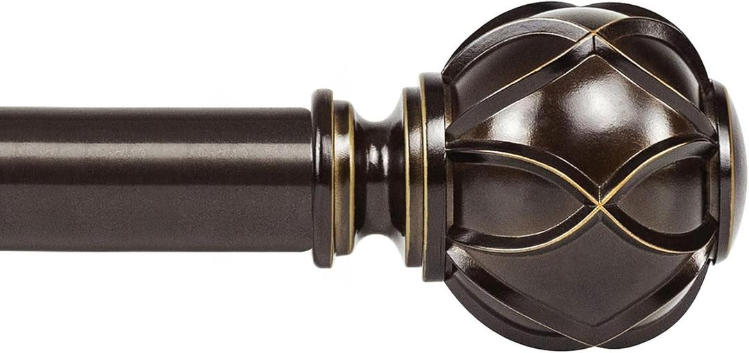 KAMANINA Curtain Rods for Windows 72 to 144 Inches (6-12ft) Long Heavy Duty Curtain Rod, 7/8 Inch Adjustable Decorative Drapery Rods with Netted Texture Finials, Bronze, Size: 32-144"