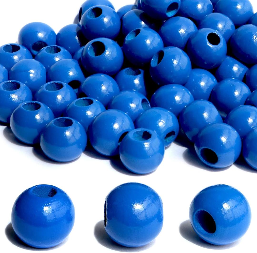 240Pcs 16mm Navy Blue Wood Beads for Craft Large Hole:6mm Round Beads for Making Art(Hole:6mm)