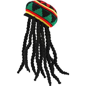 SATINIOR Rasta Hat with Black Dreadlocks Wig Rasta Wig with Dreads Funny Hat, 1 Piece, Size 17. 3