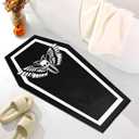 Halloween Bath Rug, Coffin Shape Rug, 21x31 in, Dark Bath Mat for Decor, Black Bathroom Rugs, Halloween Decorative Mat Skull Moth Floor Rug for Bathroom, Halloween Party, Kitchen, Entryway, Non-Slip