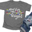 Christmas Shirts Toddler Boy Girls Merry and Bright T-Shirt Christmas Lights Graphic Tees Holiday Tops (Gray)