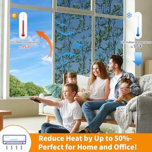 One Way Privacy Film, Window Tint for Home, Daytime Reflective, Anti UV Static Cling Sliding Door Coverings No Glue Garage Solar Paper (Black - Silver-Leaves, 23.6 x 78.7 in)