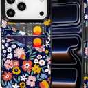 For iPhone 17 Pro Wallet Case Card Holder Slot Slim Cute Design Soft Leather Protective Phone Case with 2 Credit Card Pockets Cover for 6.3 inch for Women Girls,Blue Floral
