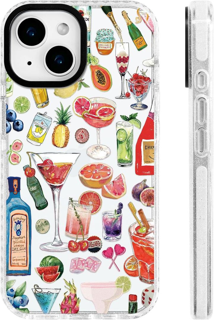for iPhone 13 & iPhone 14 Case [Military-Grade Drop Protection/Tropical Soft TPU Protective/Camera Protection/for Women & Girls]-Summer Vibes Cocktail Collage Design