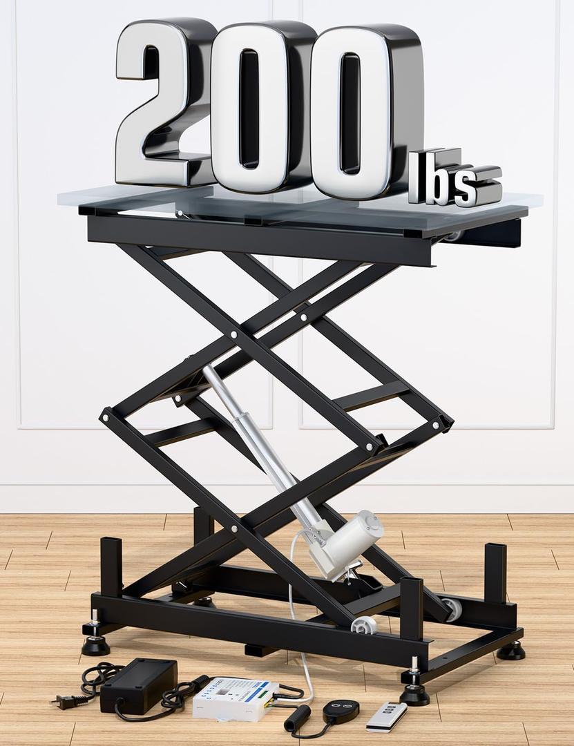 DIHOOL Electric Scissor Lift Table, 200Lbs, 10.43"-50.39" Height Adjustable Lifting Platform, Super Quiet with Remote & WiFi Control, Obstruction Detection, AC/DC Power for Home/Industrial Use