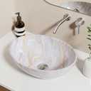 KES 16 x 13 Inch Oval Soft Clouded Marbling Vessel Sink Above Counter, Ceramic Porcelain Bathroom Sink Bowl for Vanity Countertop, Modern Look, No Overflow, Sink Only, BVS124-MBE