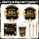350PCS 80th Birthday Party Decorations for 50 Guests Black and Gold Party Supplies Include Disposable Paper Plates, Napkins, Cups, and Tableware
