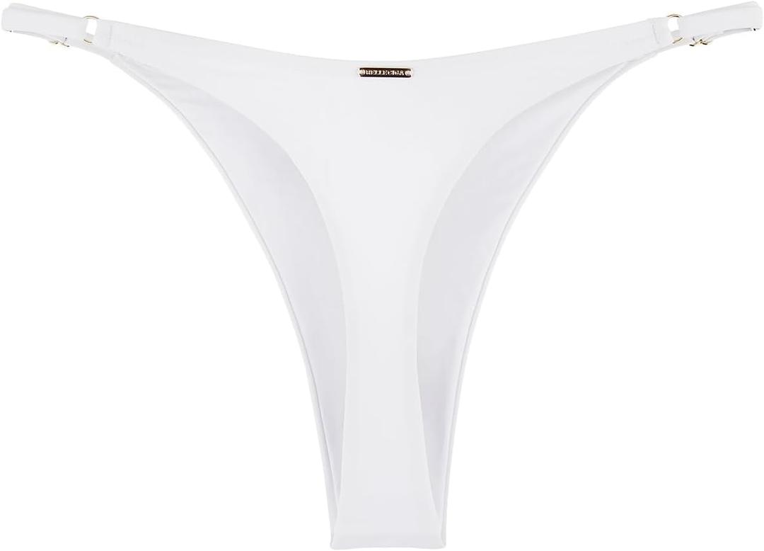 RELLECIGA Women's Adjustable High Cut Thong Bikini Bottom (Medium, White)