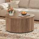 FATORRI Round Coffee Table, Fluted Woodern Center Table, Mid-Century Modern Coffee Tables for Small Space, Living Room, Bedroom (31.5 Inch, Walnut)