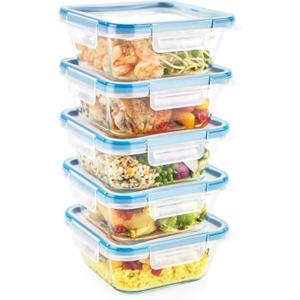 Snapware Glass Total Solutions (5-Pack, 4 Cup) Food Storage Containers Set, Airtight & Leakproof Plastic Locking BPA-Free Lids, Freezer Dishwasher Microwave Safe (10 PIECE)