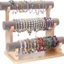 Velvet Bracelet Holder, 3 Tier Bracelet Organizer Display Holder for Women, Wooden Watch Holder Stand for Vendor Home, Bangles Display Stand for Scrunchies Bangles Storage Showcase, Grey