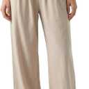Zylioo Tall Pants for Women Long Inseam Wide Leg Palazzo Pants High Waisted Flowy Summer Travel Pants with Pockets Khaki, X-Tall/Medium
