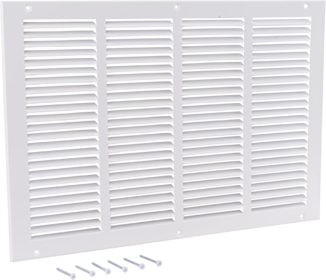 EZ-FLO 20 x 12 Inch (Duct Opening) Return Air Vent Cover for Wall or Ceiling, Solid Steel Return Air Grille, HVAC Vent Cover, White, 61644