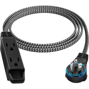 SURAIELEC 6FT Flat Extension Cord with 360 Rotating Plug, Braided Flat Plug with 3 Outlets, 16 AWG Thin Black Extension Cord for Indoor Use, Home, Office, Compact Spaces, ETL Listed