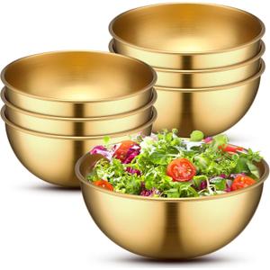 Nuogo 10 Pcs Gold Bowls 4.7 Inch Stainless Steel Mixing Bowls Decorative Esthetician Bowl for Facial Metal Serving Bowl for Holiday Birthday Party Wedding Baking Prepping Salad Fruit Soup
