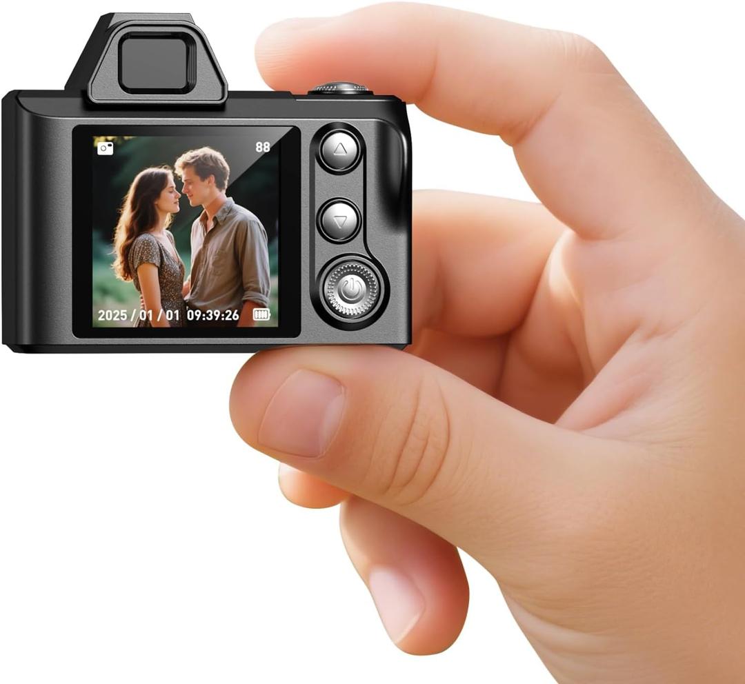 Mini Keychain Camera -Maxmango 1080P HD Video Tiny Retro Digital Camera with 64GB SD Card, 1.3 HD Screen Portable Small Camera for Travel Study Recording (Black)