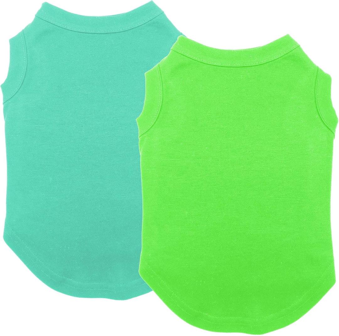 Chol&Vivi Dog T-Shirt Clothes, 2pcs Blank Dog Shirts Cotton Clothes Sleeveless Fit for Small to Extra Large Size, Pet Tank Top for All Breeds, Soft and Breathable, Light Blue and Green, Small
