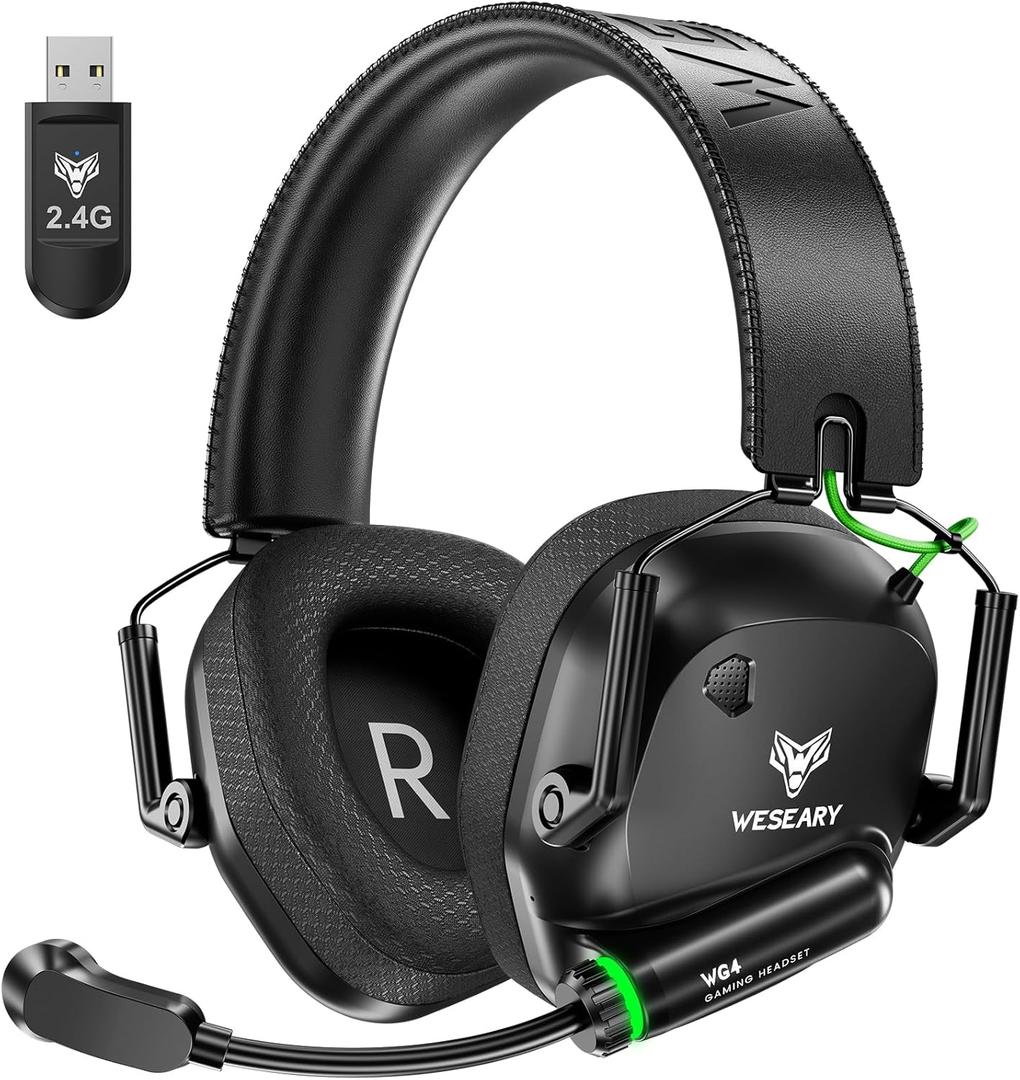 WESEARY Wireless Gaming Headset 2.4GHz & Bluetooth 5.4 Gaming Headphones with ENC Mic, Ultra-Low Latency, Stereo Sound, Soft Earmuffs, Wireless Headsets for PS5, PS4, Switch, PC, Mac (Black)