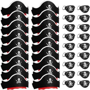 Legigo 48 Pcs Pirate Hat with Eye Mask - Classic Costume Cap Accessories for Pirate Party Cosplay Caribbean Dress, Black