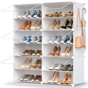 Shoe Storage,24 Pairs Rack Organizer for Closet Cabinet with Door Shelves Closet,Entryway,Hallway,Bedroom (Frosted Door-white)