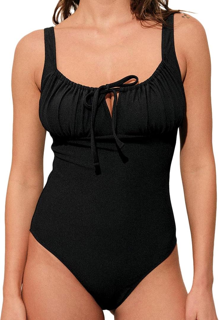 BERLOOK Womens Sexy Floral One-Piece Swimsuit Tie Slimming Bathing Suits Push Up Swimwear (Black) BERLOOK Womens Sexy Floral One-Piece Swimsuit Tie Slimming Bathing Suits Push Up Swimwear (Black)