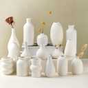 Set of 16 White Ceramic Bud Vases, Minimalist Boho Small Pampas Grass Flower Vase for Farmhouse Home Decor, Wedding Centerpiece, Shelf and Table Decoration