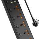 Universal Power Strip with USB Ports, Individual Swtich, 6ft Power Cord, 5 Universal AC Outlets, 4USB C and 2USB (5V/4.2A), Max 3000w, 110-240V, Child Safe Door, Multi Plug Power Strip for Travel
