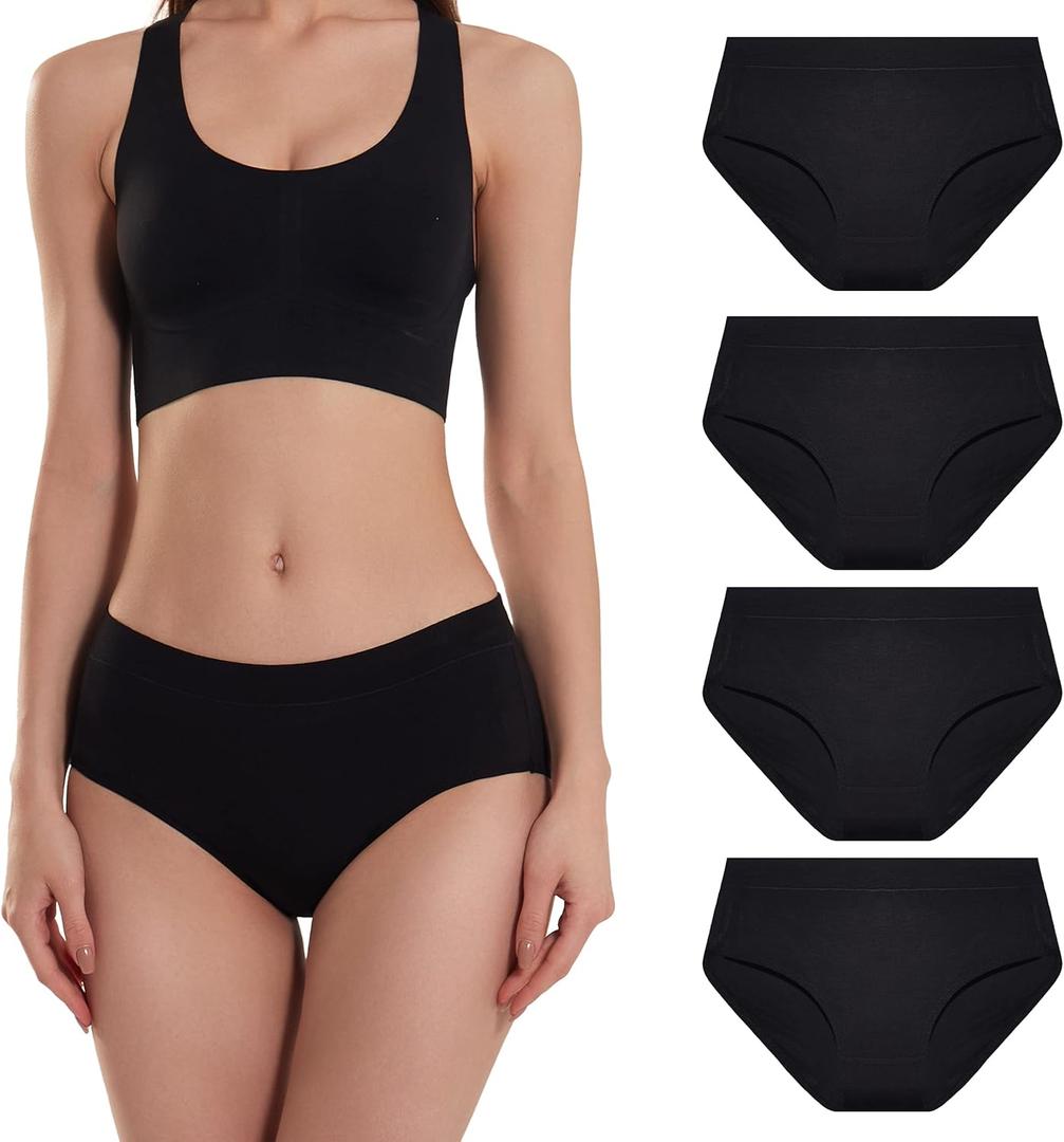 SERISIMPLE Bamboo Women Luxury Underwear Silky Comfy Ultra Soft Briefs Breathable Stretch High&Mid Waist Panties 4 pack (Mid-Black, X-Large)