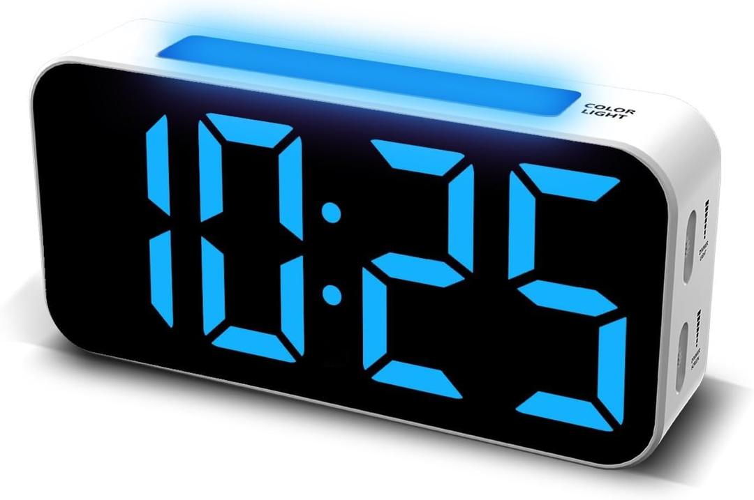 Topski Loud Alarm Clocks for Bedrooms Heavy Sleepers, Digital Clock with Night Light, Large Display, Dual Alarm, Snooze, Dimmable Bedside Alarm Clock for Kids Teens Boys Girls (White and Blue)