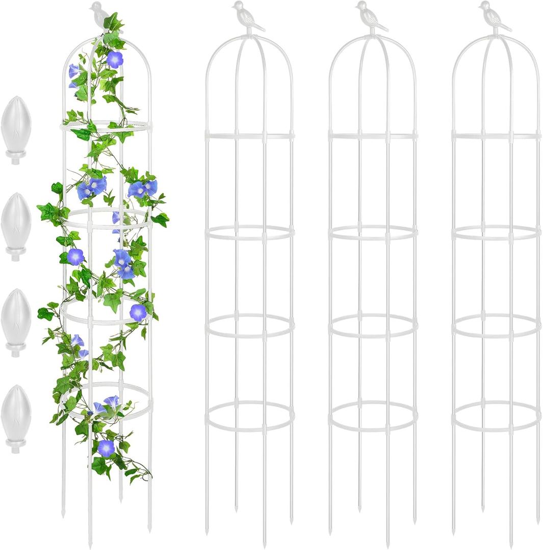 Sadnyy 4 Pack 6 ft Garden Obelisk Trellis for Climbing Plants Outdoor Rustproof Rose Pots Tall Garden Trellis for Outdoor Indoor Vines Flower Plants Support(White)