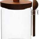 Sugar Bowl with Lid and Spoon,20 oz Sugar Container for Coffee Bar, Glass Coffee Canister, Airtight Food Storage Jar, Brown Sugar Container, Cereal Tea Salts Spice Jar (Flat)