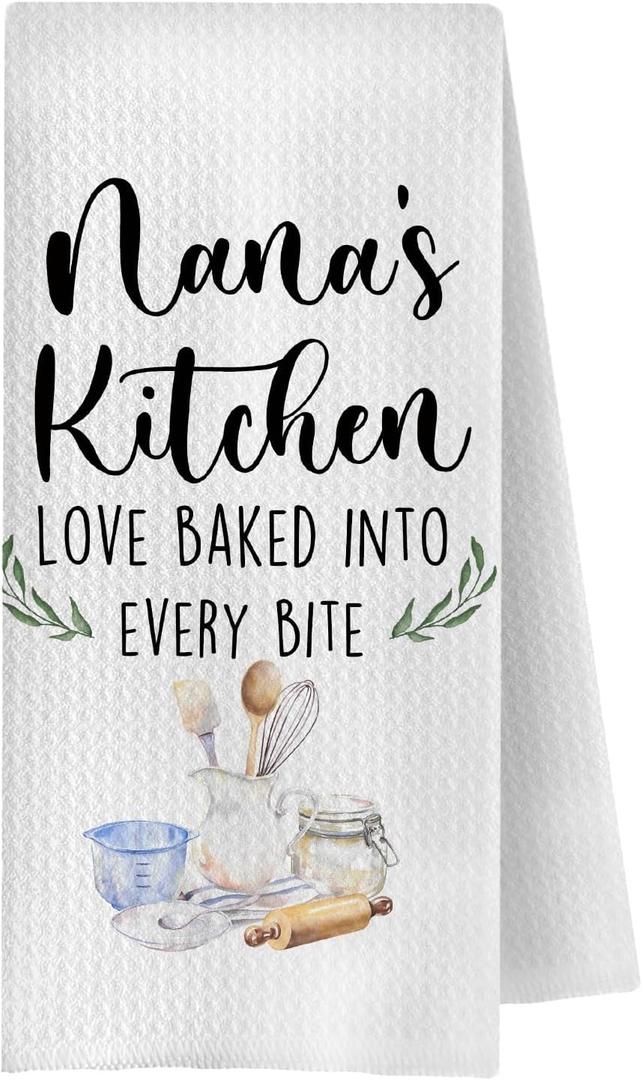 2 x ChenCraty Nana Baking Kitchen Towels, for Nana Grandma Dish Tea Towels for Kitchen Bakery Decor, Grandma Birthday Gifts from Grandkids Decorative Hand Towels, 16x24 Inch