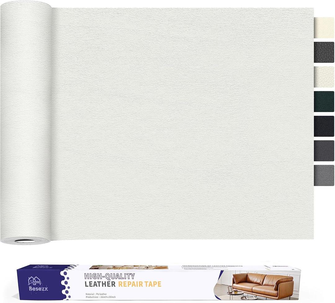 Leather Repair Patch Tape Kit, Self Adhesive Leather Repair for Furniture, Couch, Sofa, Car Seats,Office Chair,Vinyl Repair Kit.30inx16in (White)