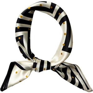 100% Mulberry Silk Scarfs for Women-Lightweight Square Satin Head Scarf-Small Silk Hair Scarf for Sleeping 21"x21" (84 Dots Yellow)