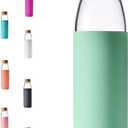 veegoal 25 Oz Borosilicate Glass Water Bottles with Bamboo Lid, BPA-FREE, Non-Slip Silicone Sleeve, and Stainless Steel Leak Proof Lid - Reusable Glass Bottle for Men and Women (Mint Green)