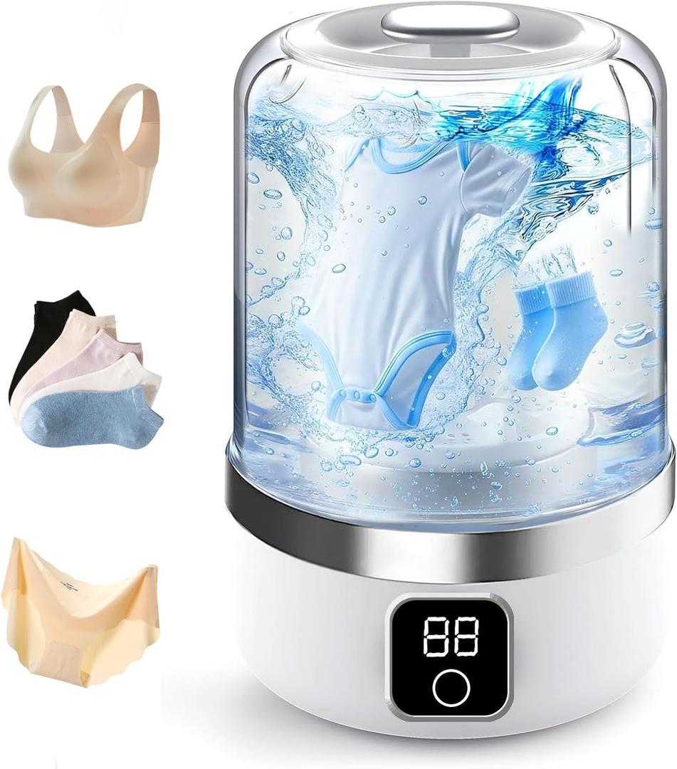 Underwear Washing Machine - 2025 Upgraded Portable Mini Washing Machine Rechargeable Washer, Laundry Cup for Bra, Underwear, Socks (White)