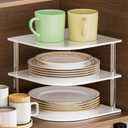 Plate Organizer for Cabinet Space Saver - Acrylic Corner Shelf for Dishes, Bowls, 3-Tier Kitchen Countertop Cabinet Organization, Dinner Plates Holder, and Small Shelf for Bathroom Storage - White