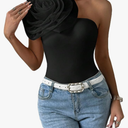 Women's 3D Floral One Shoulder Contrast Mesh Asymmetrical Neck Sleeveless Regular Fit Casual Party Tee Tops XL