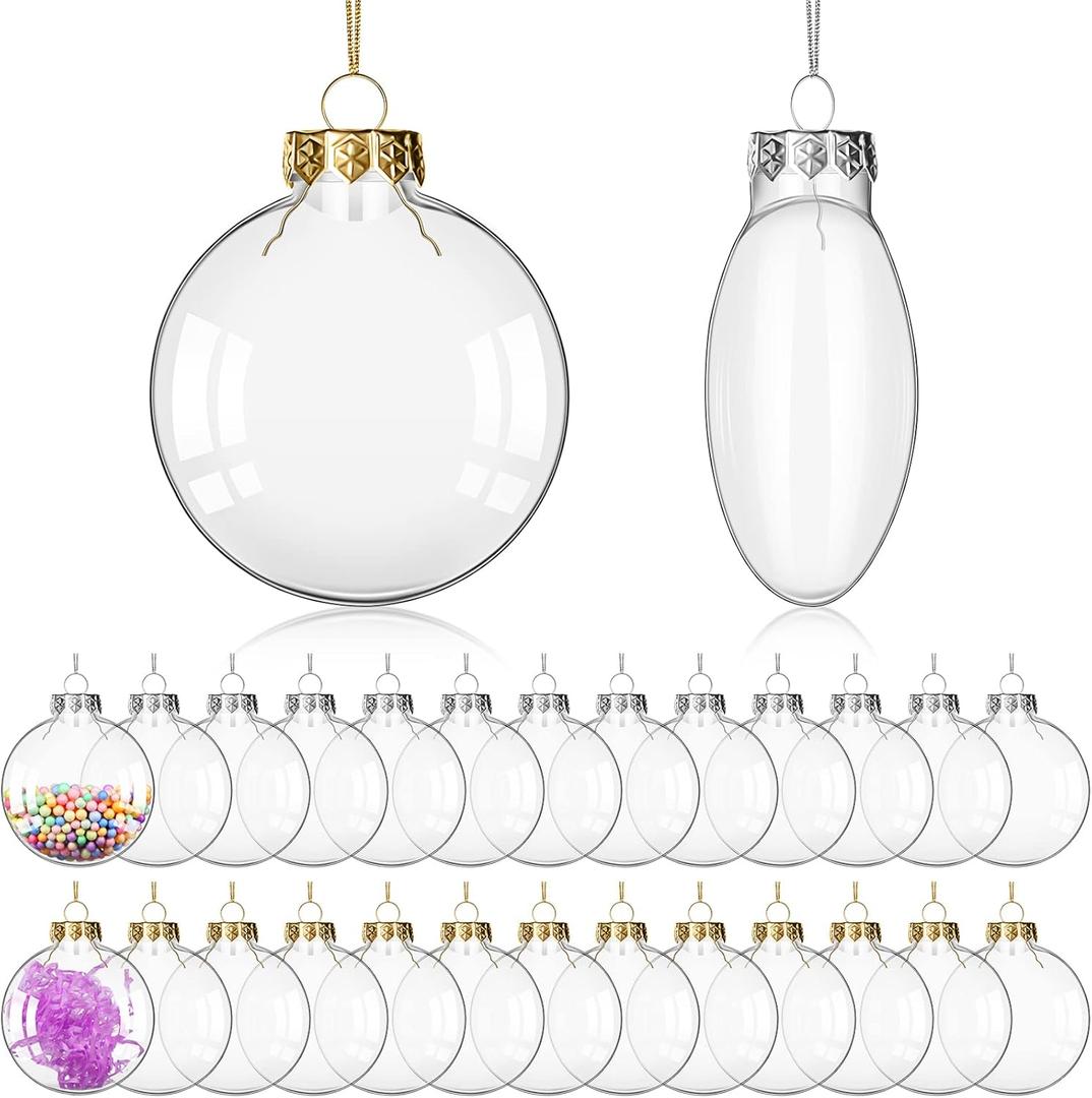 Patelai 24 Pcs Plastic Flat Disc Ornaments for Crafts 3.15" DIY Fillable Hanging Ornament Christmas Tree Ball for DIY Crafts Holiday Xmas Tree Home Decor (Sliver,Oblate Spheroid)