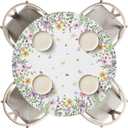 Horaldaily Spring Fitted Tablecloth 60 Inch Round, Spring Daisy Floral Flowers Butterfly Washable Table Cover Elastic Edged for Dinning, Picnic, Camping, Banquet (White)