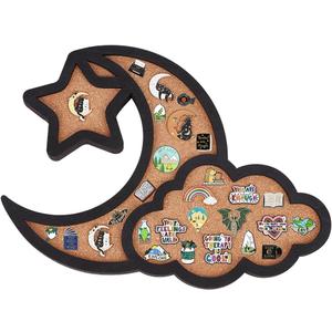 BENECREAT Cloud Moon Pin Board Cork Board, 12.4x10inch Star Bulletin Display Board Wall Mounted Board with Black Frame for Brooch Pin Storage Display, Office Home School Decor