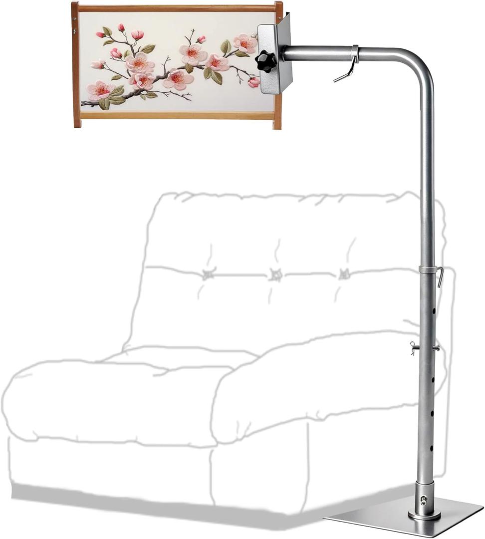 Adjustable Needlepoint Stand, Rotating Cross Stitch Floor Stand with Side Clamp, Ergonomic Embroidery Holder, Stable Metal Craft Stand for Comfortable Stitching
