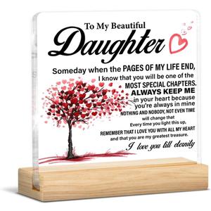 Daughter Gifts From Mom Mother Dad Father, Keepsake Gift for Daughters Birthday Graduation, to My Beautiful Daughter Acrylic Sign Home Desk Decor