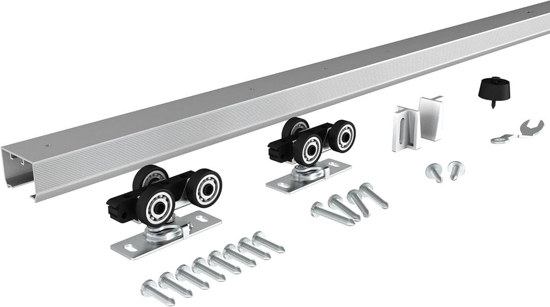 JUBEST 5FT Commercial Grade Pocket Door Hardware and Track Set, Sliding Door Hardware 56.7", Durable and Smoothly, Easy to Install (5 Feet)